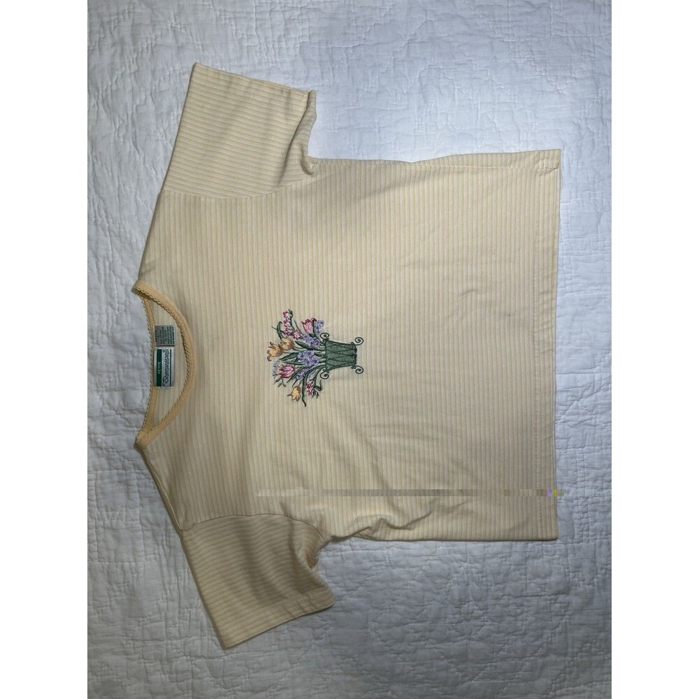 Shenanigans Top Petite Large Yellow Stripped and Flower Embroidery VTG - Picture 3 of 4